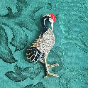 Elegant Bird Brooch - Red, Black, Gold